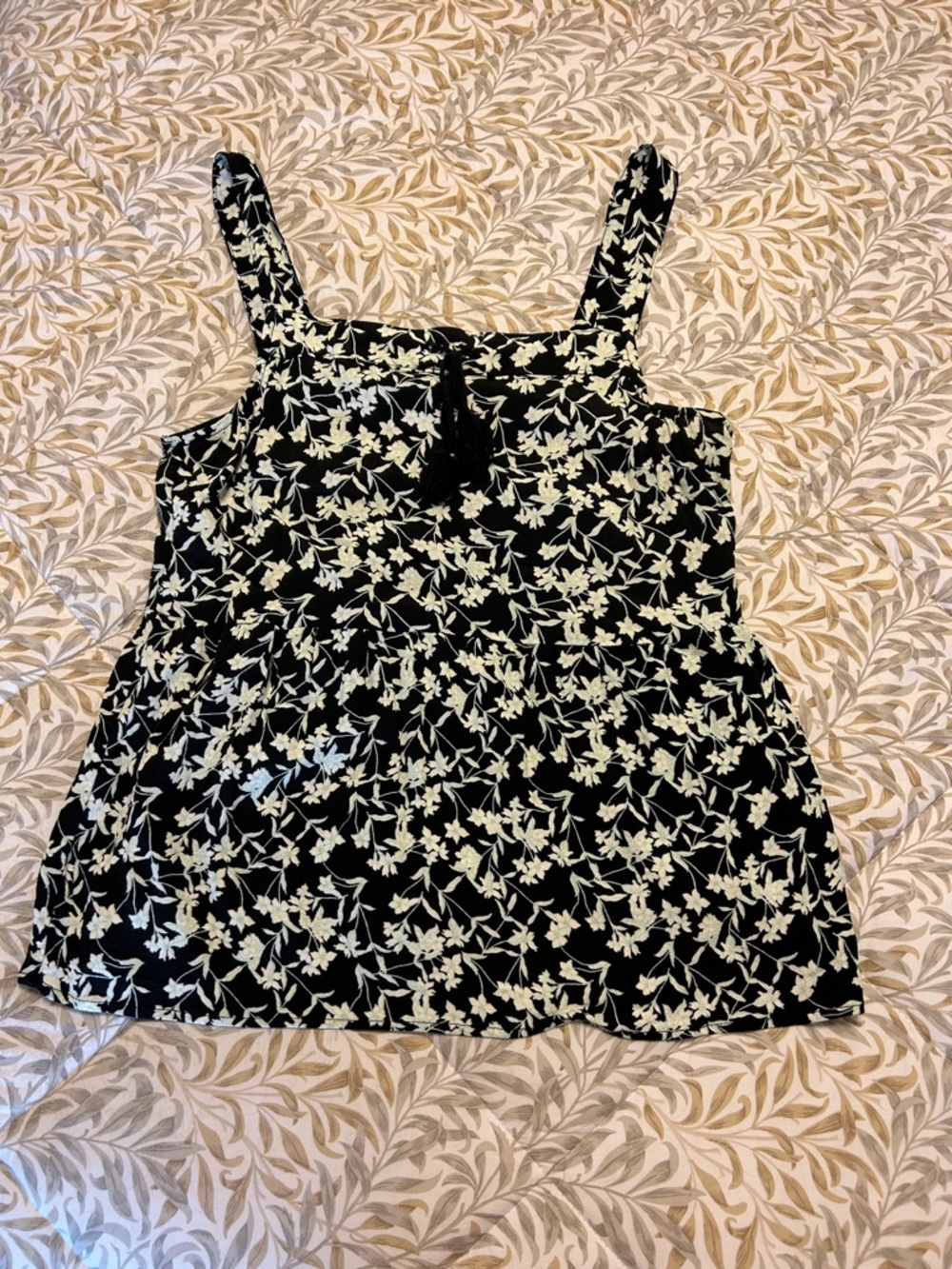 Banana Republic Black and White Floral  Top with Tassel